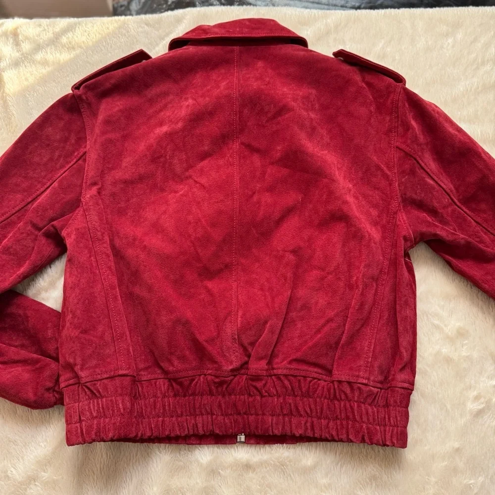 NWT BLANKNYC Red Suede Leather Moto Bomber Jacket Cherry Womens Small - Picture 4 of 7